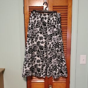 Bobbie Brooks Black and White Floral A-Line Skirt
